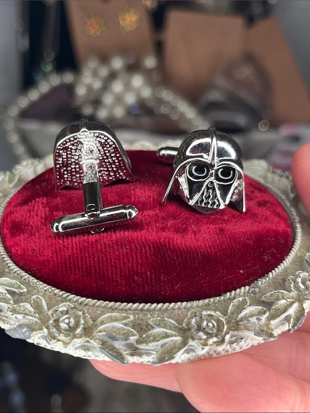 Silver Darth Vader Helmet Cufflinks - Men Accessories
